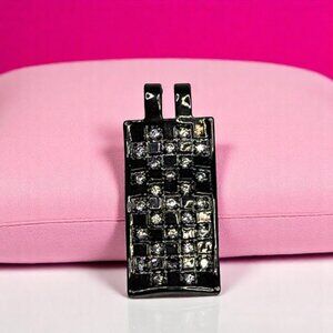 Black Rectangular Pendant With Rhinestone Accents